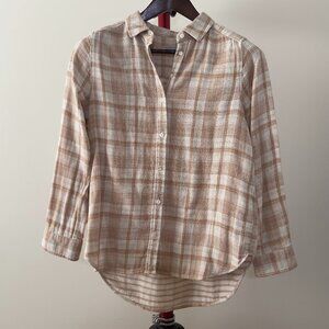 Outerknown Costa Double Weave Shirt in Sand Di Prima (cream) Plaid size XS